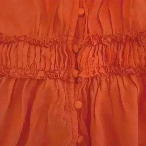Alya Bright Peach Coral Sleeved Button Down Top Blouse XLarge - Picture 2 of 6